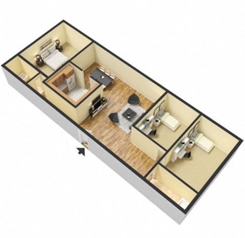 Floor plan for 3 beds, 1.5 baths, 1080 sqft